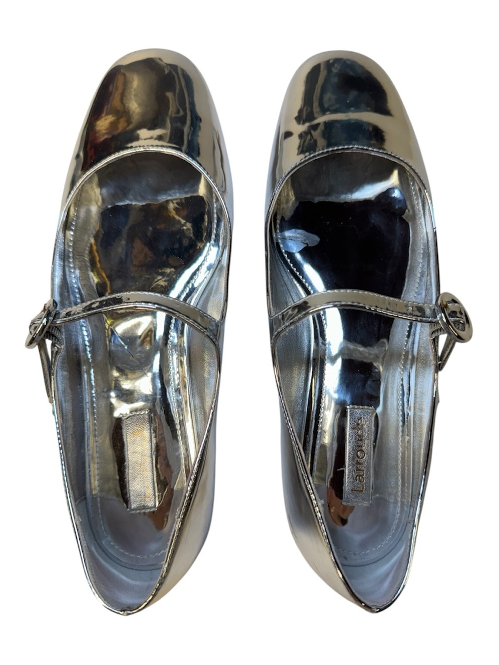 Larroude Blair Silver Mary Jane’s Ballet Flats Silver Mirror Size 8 Used - Picture 5 of 17